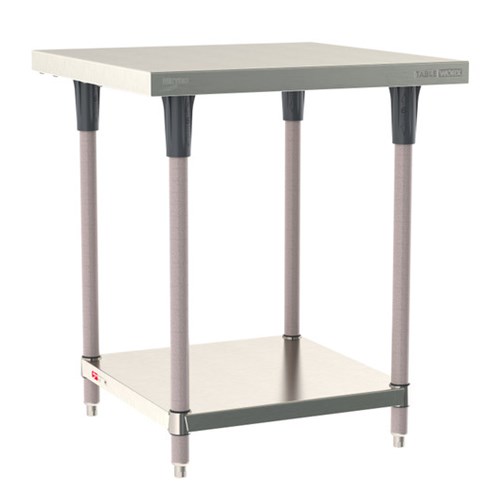 InterMetro Industries TWS3030FS-304-K TableWorx Stationary 30" x 30 " - 304 Surface - Stainless Steel Under Shelf - Metroseal Gray Epoxy Coated Legs and Polymer Leg Mounts