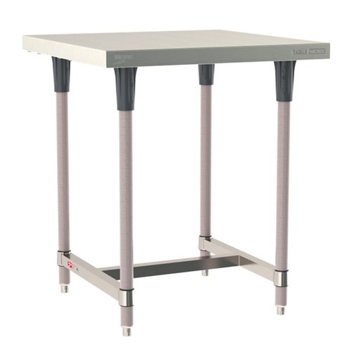 InterMetro Industries TWS3030SI-304-K TableWorx Stationary 30" x 30 " - 304 Surface - Stainless Steel I-Frame - Metroseal Gray Epoxy Coated Legs and Polymer Leg Mounts