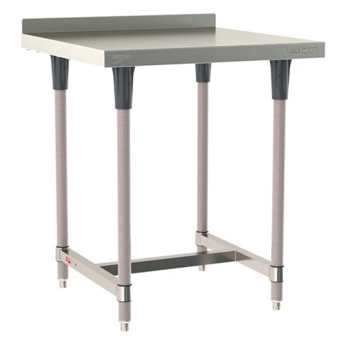 InterMetro Industries TWS3030SI-304B-K TableWorx Stationary 30" x 30 " - 304 Surface with Backsplash - Stainless Steel I-Frame - Metroseal Gray Epoxy Coated Legs and Polymer Leg Mounts