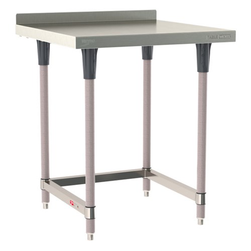 InterMetro Industries TWS3030SU-304B-K TableWorx Stationary 30" x 30 " - 304 Surface with Backsplash - Stainless Steel 3-Sided Frame - Metroseal Gray Epoxy Coated Legs and Polymer Leg Mounts