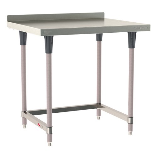 InterMetro Industries TWS3036SU-304B-K TableWorx Stationary 30" x 36 " - 304 Surface with Backsplash - Stainless Steel 3-Sided Frame - Metroseal Gray Epoxy Coated Legs and Polymer Leg Mounts