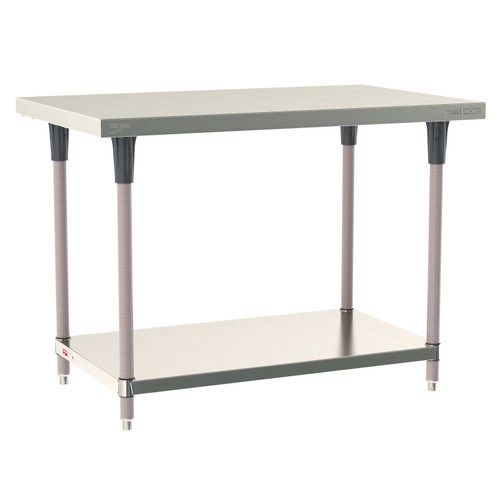 InterMetro Industries TWS3048FS-304-K TableWorx Stationary 30" x 48 " - 304 Surface - Stainless Steel Under Shelf - Metroseal Gray Epoxy Coated Legs and Polymer Leg Mounts