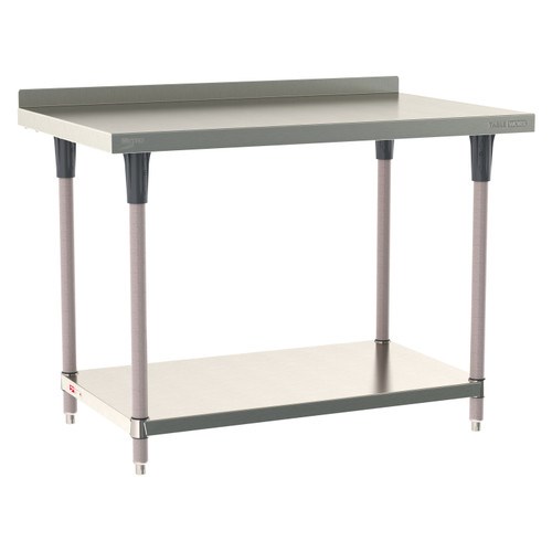 InterMetro Industries TWS3048FS-304B-K TableWorx Stationary 30" x 48 " - 304 Surface with Backsplash - Stainless Steel Under Shelf - Metroseal Gray Epoxy Coated Legs and Polymer Leg Mounts