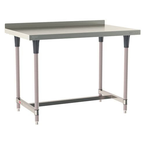 InterMetro Industries TWS3048SI-304B-K TableWorx Stationary 30" x 48 " - 304 Surface with Backsplash - Stainless Steel I-Frame - Metroseal Gray Epoxy Coated Legs and Polymer Leg Mounts