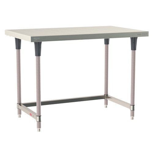 InterMetro Industries TWS3048SU-304-K TableWorx Stationary 30" x 48 " - 304 Surface - Stainless Steel 3-Sided Frame - Metroseal Gray Epoxy Coated Legs and Polymer Leg Mounts