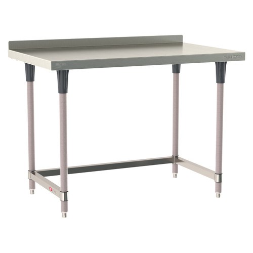 InterMetro Industries TWS3048SU-304B-K TableWorx Stationary 30" x 48 " - 304 Surface with Backsplash - Stainless Steel 3-Sided Frame - Metroseal Gray Epoxy Coated Legs and Polymer Leg Mounts