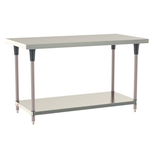 InterMetro Industries TWS3060FS-304-K TableWorx Stationary 30" x 60 " - 304 Surface - Stainless Steel Under Shelf - Metroseal Gray Epoxy Coated Legs and Polymer Leg Mounts