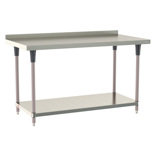 InterMetro Industries TWS3060FS-304B-K TableWorx Stationary 30" x 60 " - 304 Surface with Backsplash - Stainless Steel Under Shelf - Metroseal Gray Epoxy Coated Legs and Polymer Leg Mounts