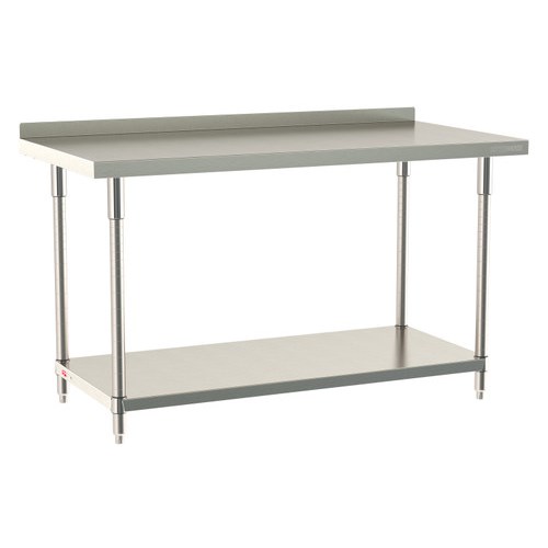 InterMetro Industries TWS3060FS-304B-S TableWorx Stationary 30" x 60 " - 304 Surface with Backsplash - Stainless Steel Under Shelf - All Stainless Steel Finish