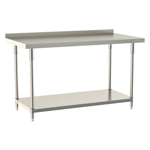 InterMetro Industries TWS3060FS-316B-S TableWorx Stationary 30" x 60 " - 316 Surface with Backsplash - Stainless Steel Under Shelf - All Stainless Steel Finish