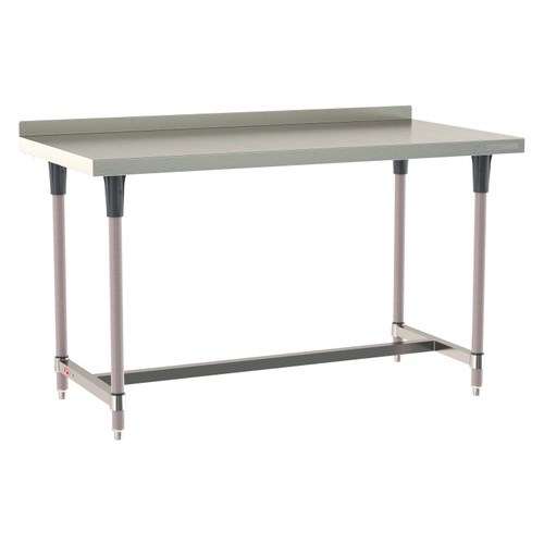 InterMetro Industries TWS3060SI-304B-K TableWorx Stationary 30" x 60 " - 304 Surface with Backsplash - Stainless Steel I-Frame - Metroseal Gray Epoxy Coated Legs and Polymer Leg Mounts