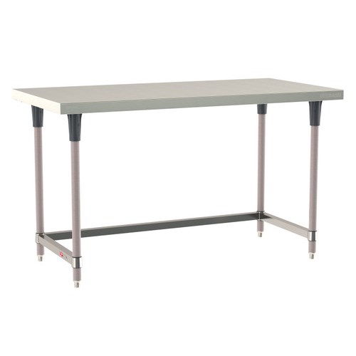 InterMetro Industries TWS3060SU-304-K TableWorx Stationary 30" x 60 " - 304 Surface - Stainless Steel 3-Sided Frame - Metroseal Gray Epoxy Coated Legs and Polymer Leg Mounts