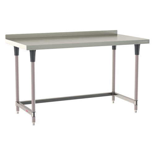 InterMetro Industries TWS3060SU-304B-K TableWorx Stationary 30" x 60 " - 304 Surface with Backsplash - Stainless Steel 3-Sided Frame - Metroseal Gray Epoxy Coated Legs and Polymer Leg Mounts