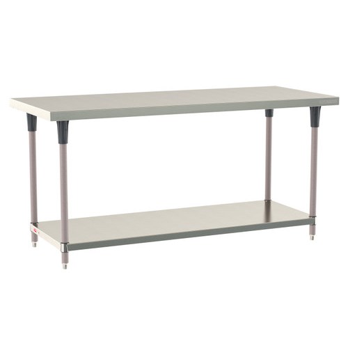 InterMetro Industries TWS3072FS-304-K TableWorx Stationary 30" x 72 " - 304 Surface - Stainless Steel Under Shelf - Metroseal Gray Epoxy Coated Legs and Polymer Leg Mounts