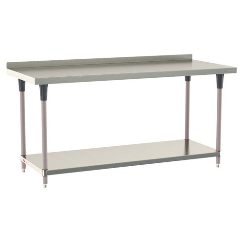 InterMetro Industries TWS3072FS-304B-K TableWorx Stationary 30" x 72 " - 304 Surface with Backsplash - Stainless Steel Under Shelf - Metroseal Gray Epoxy Coated Legs and Polymer Leg Mounts