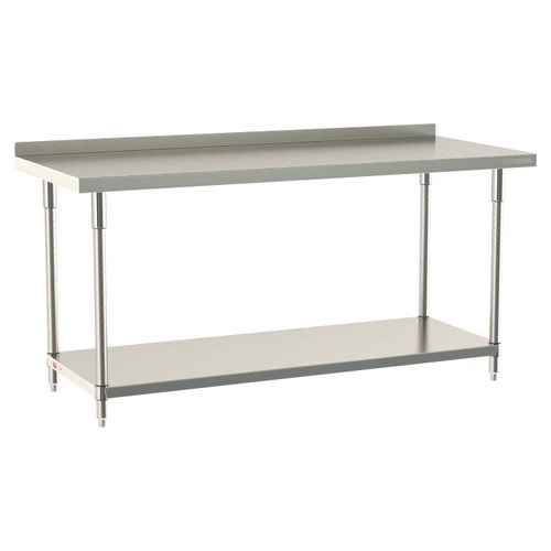 InterMetro Industries TWS3072FS-304B-S TableWorx Stationary 30" x 72 " - 304 Surface with Backsplash - Stainless Steel Under Shelf - All Stainless Steel Finish