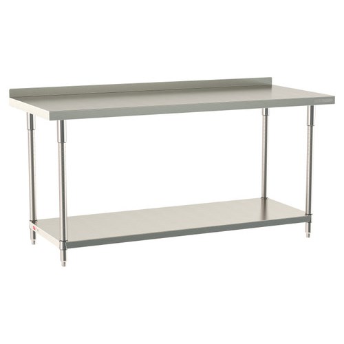 InterMetro Industries TWS3072FS-316B-S TableWorx Stationary 30" x 72 " - 316 Surface with Backsplash - Stainless Steel Under Shelf - All Stainless Steel Finish