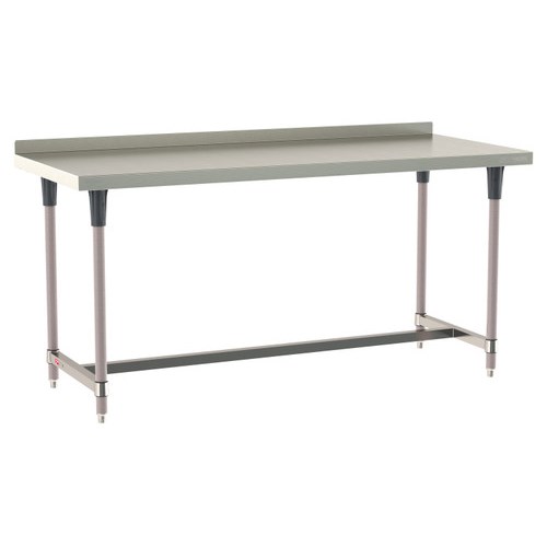 InterMetro Industries TWS3072SI-304B-K TableWorx Stationary 30" x 72 " - 304 Surface with Backsplash - Stainless Steel I-Frame - Metroseal Gray Epoxy Coated Legs and Polymer Leg Mounts