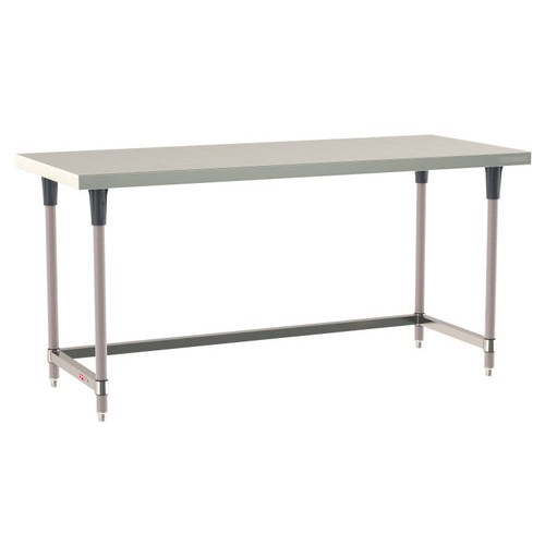 InterMetro Industries TWS3072SU-304-K TableWorx Stationary 30" x 72 " - 304 Surface - Stainless Steel 3-Sided Frame - Metroseal Gray Epoxy Coated Legs and Polymer Leg Mounts