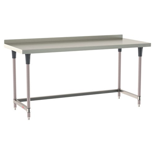 InterMetro Industries TWS3072SU-304B-K TableWorx Stationary 30" x 72 " - 304 Surface with Backsplash - Stainless Steel 3-Sided Frame - Metroseal Gray Epoxy Coated Legs and Polymer Leg Mounts