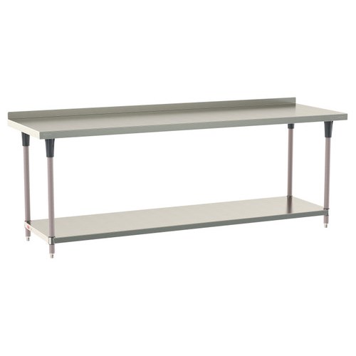 InterMetro Industries TWS3096FS-304B-K TableWorx Stationary 30" x 96 " - 304 Surface with Backsplash - Stainless Steel Under Shelf - Metroseal Gray Epoxy Coated Legs and Polymer Leg Mounts