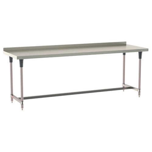 InterMetro Industries TWS3096SI-304B-K TableWorx Stationary 30" x 96 " - 304 Surface with Backsplash - Stainless Steel I-Frame - Metroseal Gray Epoxy Coated Legs and Polymer Leg Mounts