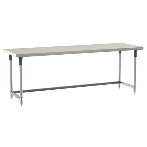 InterMetro Industries TWS3096SU-304-K TableWorx Stationary 30" x 96 " - 304 Surface - Stainless Steel 3-Sided Frame - Metroseal Gray Epoxy Coated Legs and Polymer Leg Mounts