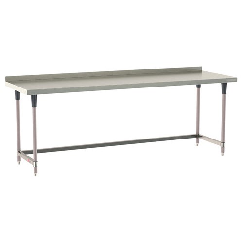 InterMetro Industries TWS3096SU-304B-K TableWorx Stationary 30" x 96 " - 304 Surface with Backsplash - Stainless Steel 3-Sided Frame - Metroseal Gray Epoxy Coated Legs and Polymer Leg Mounts