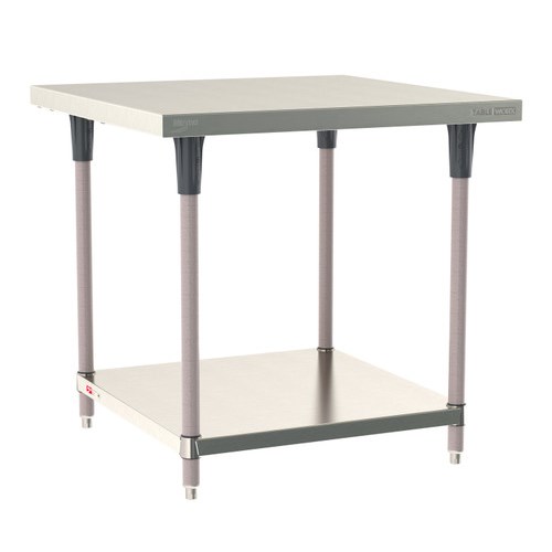 InterMetro Industries TWS3636FS-304-K TableWorx Stationary 36" x 36 " - 304 Surface - Stainless Steel Under Shelf - Metroseal Gray Epoxy Coated Legs and Polymer Leg Mounts