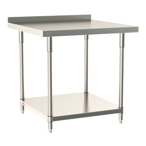 InterMetro Industries TWS3636FS-304B-S TableWorx Stationary 36" x 36 " - 304 Surface with Backsplash - Stainless Steel Under Shelf - All Stainless Steel Finish