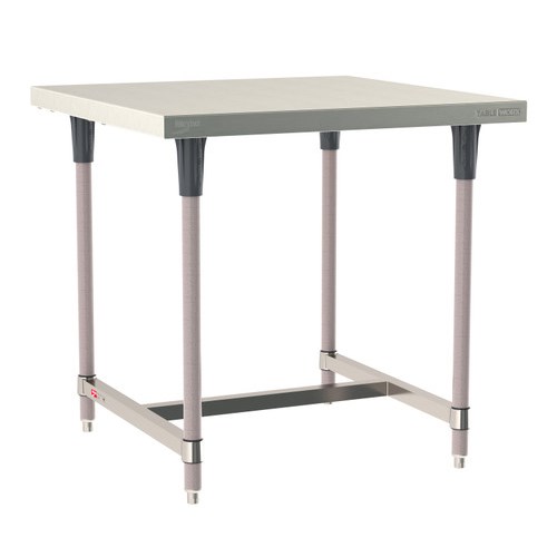 InterMetro Industries TWS3636SI-304-K TableWorx Stationary 36" x 36 " - 304 Surface - Stainless Steel I-Frame - Metroseal Gray Epoxy Coated Legs and Polymer Leg Mounts