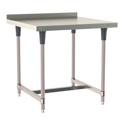 InterMetro Industries TWS3636SI-304B-K TableWorx Stationary 36" x 36 " - 304 Surface with Backsplash - Stainless Steel I-Frame - Metroseal Gray Epoxy Coated Legs and Polymer Leg Mounts