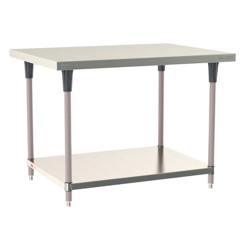 InterMetro Industries TWS3648FS-304-K TableWorx Stationary 36" x 48 " - 304 Surface - Stainless Steel Under Shelf - Metroseal Gray Epoxy Coated Legs and Polymer Leg Mounts