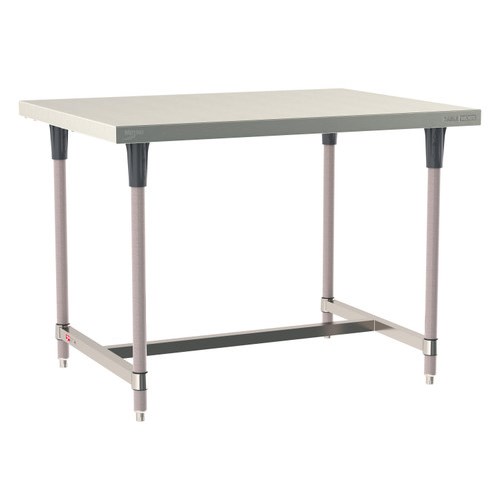 InterMetro Industries TWS3648SI-304-K TableWorx Stationary 36" x 48 " - 304 Surface - Stainless Steel I-Frame - Metroseal Gray Epoxy Coated Legs and Polymer Leg Mounts