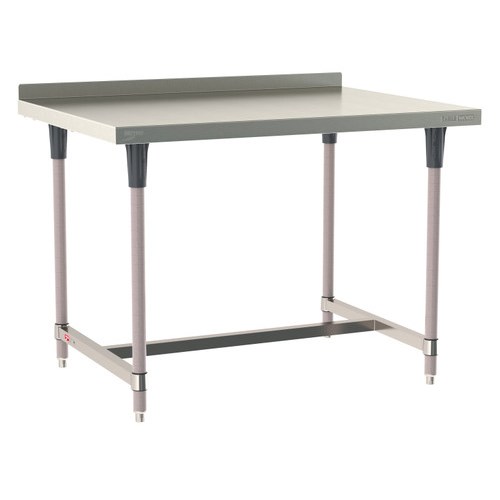 InterMetro Industries TWS3648SI-304B-K TableWorx Stationary 36" x 48 " - 304 Surface with Backsplash - Stainless Steel I-Frame - Metroseal Gray Epoxy Coated Legs and Polymer Leg Mounts