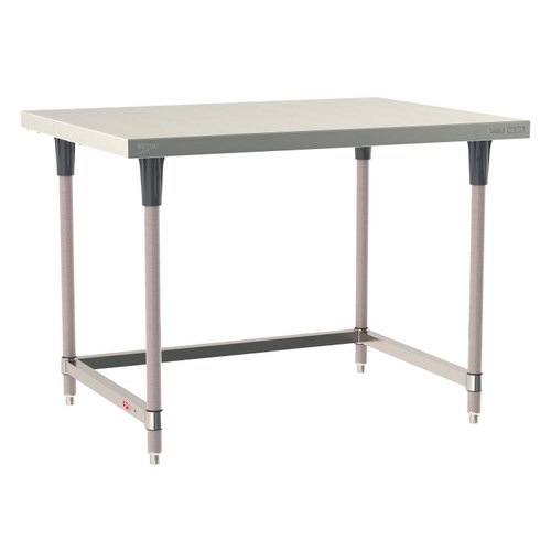 InterMetro Industries TWS3648SU-304-K TableWorx Stationary 36" x 48 " - 304 Surface - Stainless Steel 3-Sided Frame - Metroseal Gray Epoxy Coated Legs and Polymer Leg Mounts