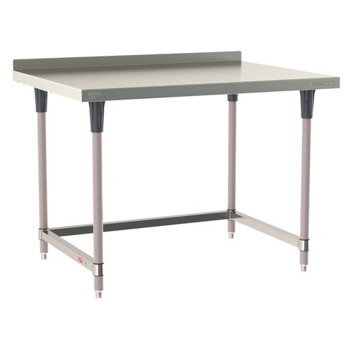 InterMetro Industries TWS3648SU-304B-K TableWorx Stationary 36" x 48 " - 304 Surface with Backsplash - Stainless Steel 3-Sided Frame - Metroseal Gray Epoxy Coated Legs and Polymer Leg Mounts