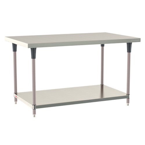 InterMetro Industries TWS3660FS-304-K TableWorx Stationary 36" x 60 " - 304 Surface - Stainless Steel Under Shelf - Metroseal Gray Epoxy Coated Legs and Polymer Leg Mounts