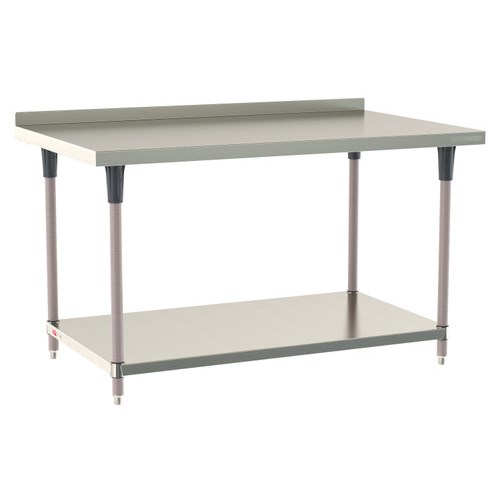 InterMetro Industries TWS3660FS-304B-K TableWorx Stationary 36" x 60 " - 304 Surface with Backsplash - Stainless Steel Under Shelf - Metroseal Gray Epoxy Coated Legs and Polymer Leg Mounts