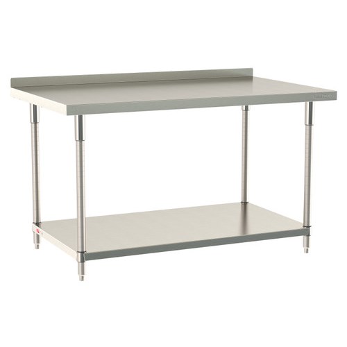 InterMetro Industries TWS3660FS-316B-S TableWorx Stationary 36" x 60 " - 316 Surface with Backsplash - Stainless Steel Under Shelf - All Stainless Steel Finish