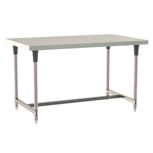 InterMetro Industries TWS3660SI-304-K TableWorx Stationary 36" x 60 " - 304 Surface - Stainless Steel I-Frame - Metroseal Gray Epoxy Coated Legs and Polymer Leg Mounts