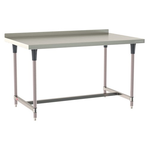 InterMetro Industries TWS3660SI-304B-K TableWorx Stationary 36" x 60 " - 304 Surface with Backsplash - Stainless Steel I-Frame - Metroseal Gray Epoxy Coated Legs and Polymer Leg Mounts