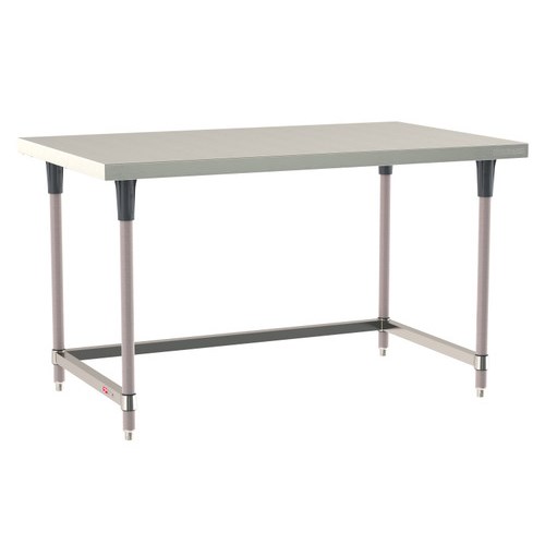 InterMetro Industries TWS3660SU-304-K TableWorx Stationary 36" x 60 " - 304 Surface - Stainless Steel 3-Sided Frame - Metroseal Gray Epoxy Coated Legs and Polymer Leg Mounts