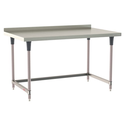 InterMetro Industries TWS3660SU-304B-K TableWorx Stationary 36" x 60 " - 304 Surface with Backsplash - Stainless Steel 3-Sided Frame - Metroseal Gray Epoxy Coated Legs and Polymer Leg Mounts