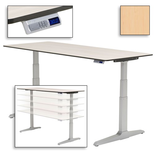 Workrite Ergonomics SEHX4230 - Sierra HX Electric Adjustable Height Workcenter - 42" x 30" - Hardrock Maple - Silver Frame - Folkstone Standard Edge