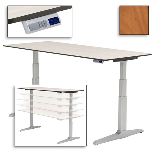 Workrite Ergonomics SEHX7230 - Sierra HX Electric Adjustable Height Workcenter - 72" x 30" - Oiled Cherry - Silver Frame - Folkstone Standard Edge