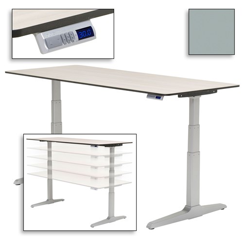 Workrite Ergonomics SEHX7230 - Sierra HX Electric Adjustable Height Workcenter - 72" x 30" - Opti Gray - Silver Frame - Black Ripple Edge