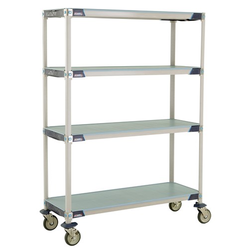 InterMetro Industries X356EFX3 4-Shelf Industrial Plastic Shelving Mobile Cart - Solid Shelves - 18" x 48" x 67.3125"