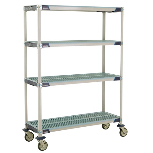 InterMetro Industries X356EGX3 4-Shelf Industrial Plastic Shelving Mobile Cart - Open Grid Shelves - 18" x 48" x 67.3125"