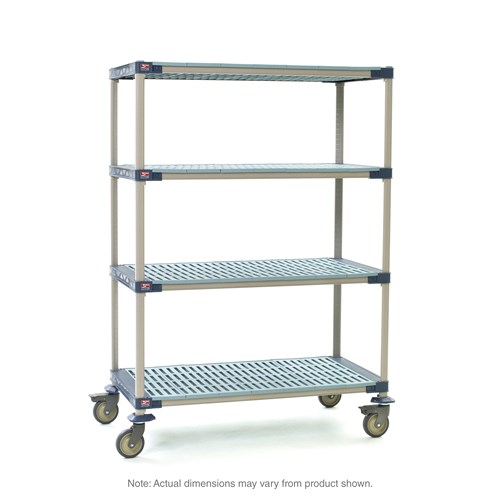 InterMetro Industries X356PG4 4-Shelf Industrial Plastic Shelving Mobile Cart - Open Grid Shelves - 18" x 48" x 67.3125"